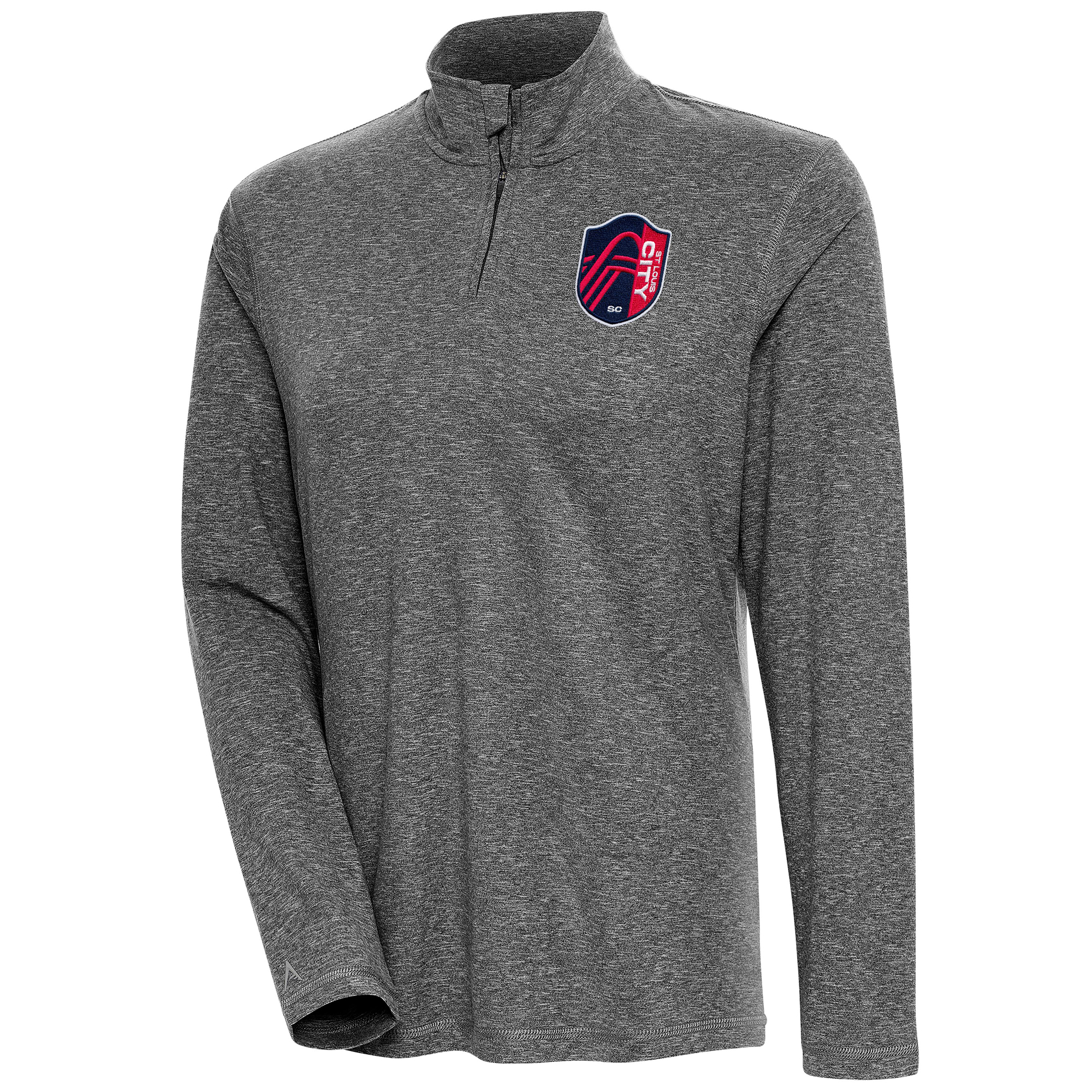 Women's Antigua Heather Black St. Louis City SC Confront Quarter-Zip Pullover Top