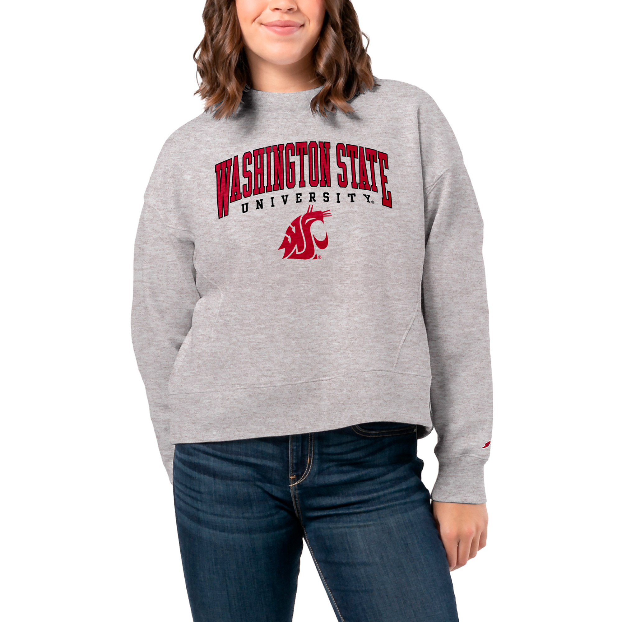 Women's League Collegiate Wear Ash Washington State Cougars 1636 Boxy Pullover Sweatshirt