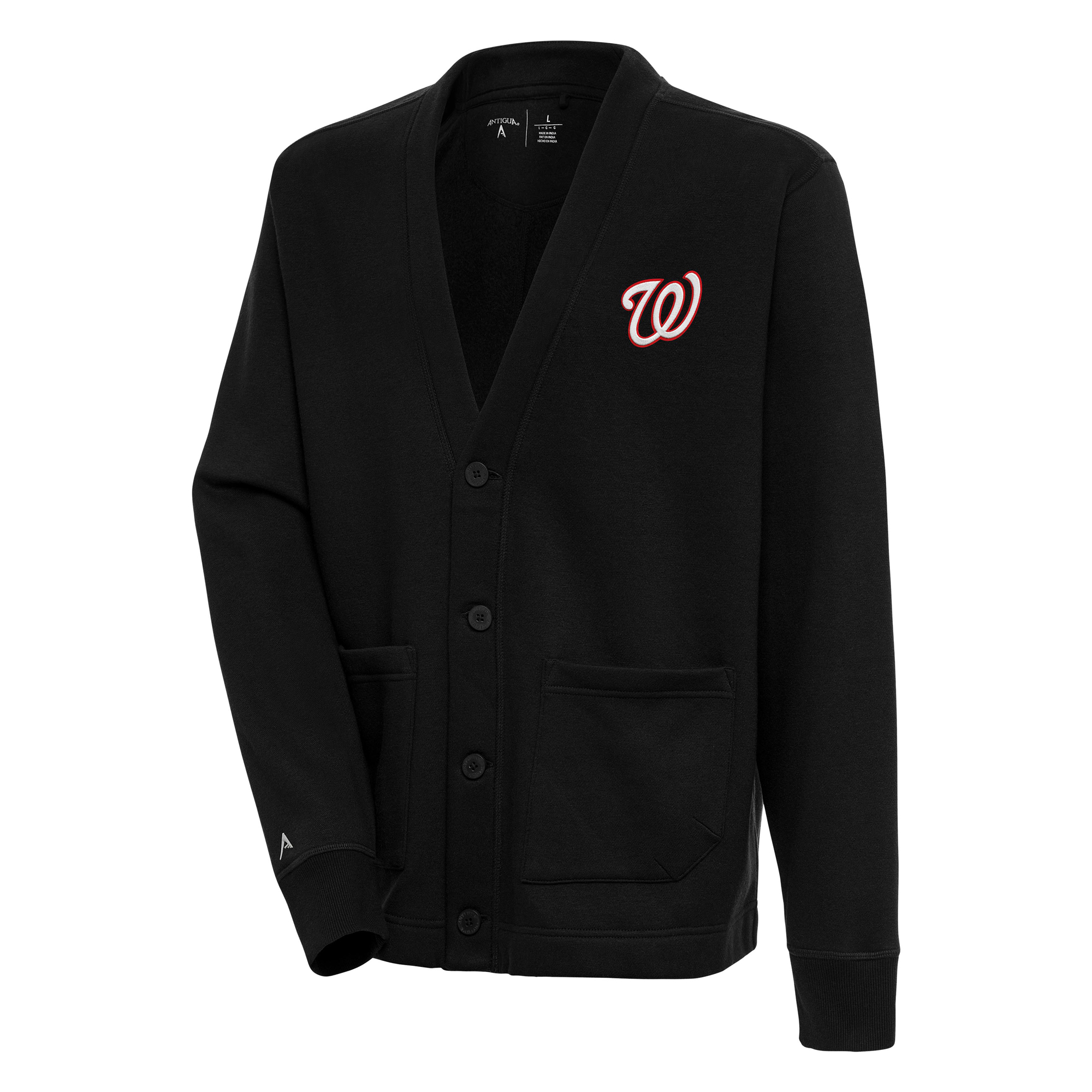Men's Antigua Black Washington Nationals Button-Up Cardigan