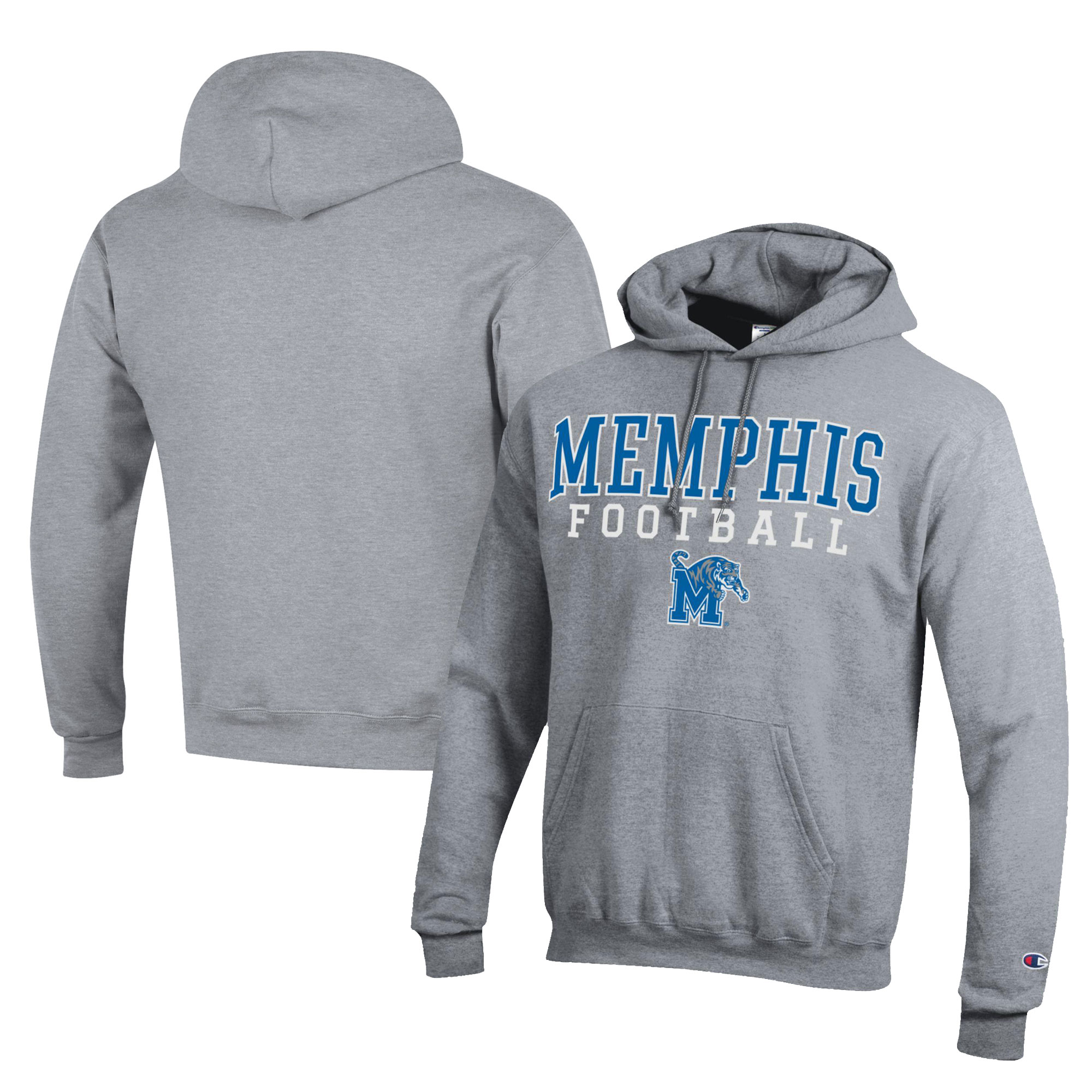 Men's Champion Gray Memphis Tigers Football Eco Powerblend Pullover Hoodie