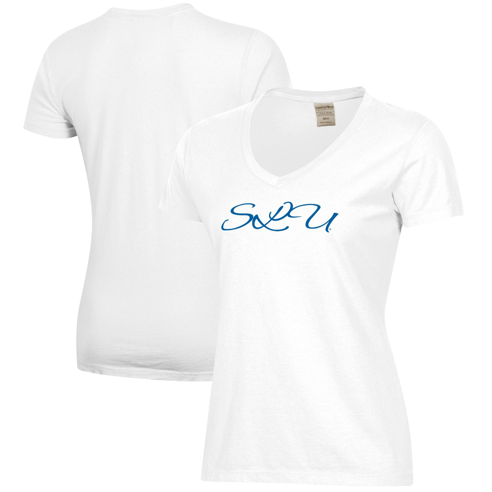 Women's White Saint Louis Billikens Script Logo Comfort Wash V-Neck T-Shirt - Image 5