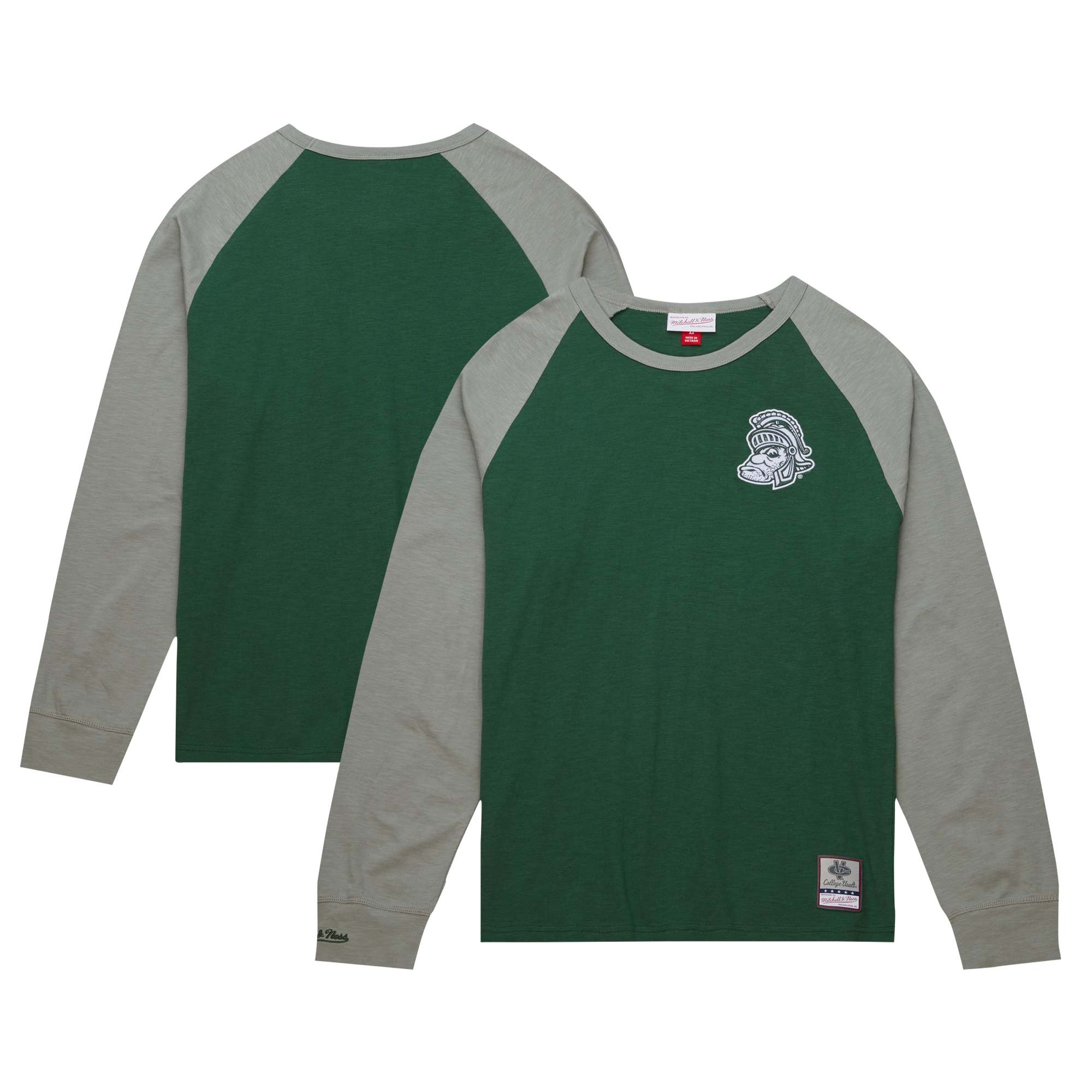 Men's Mitchell & Ness Green Michigan State Spartans Legendary Slub Raglan Long Sleeve T-Shirt - Image 2