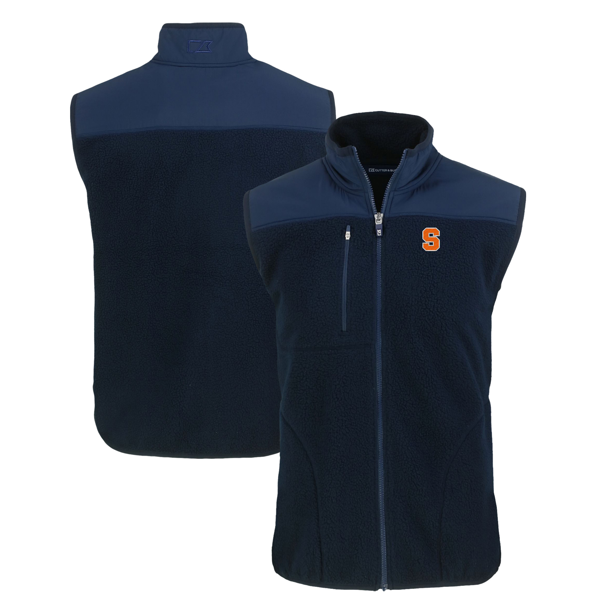 Men's Cutter & Buck Navy Syracuse Orange Cascade Eco Sherpa Fleece Full-Zip Vest - Image 5