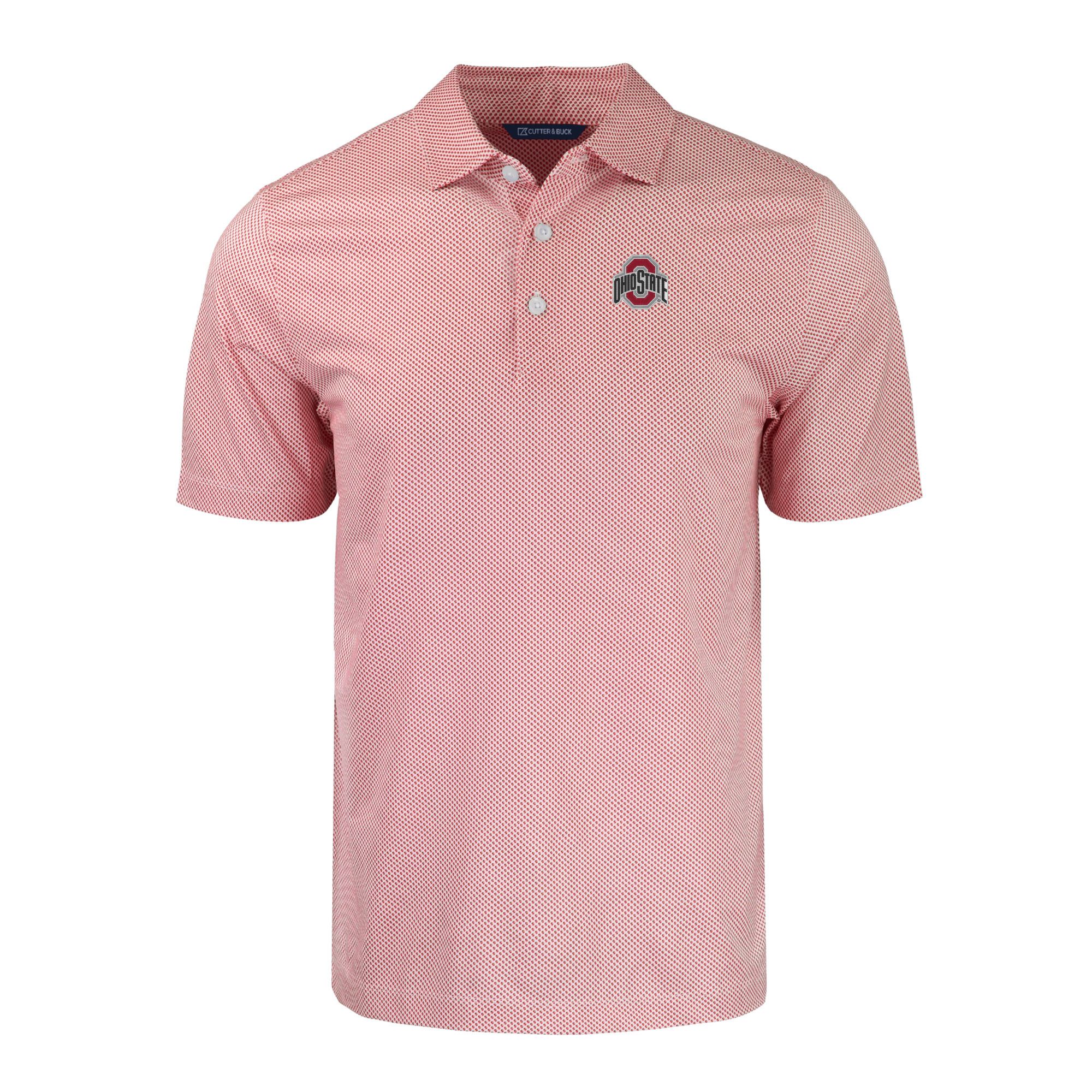 Men's Cutter & Buck Scarlet/White Ohio State Buckeyes Primary Logo Pike Eco Symmetry Print Stretch Recycled Polo - Image 3