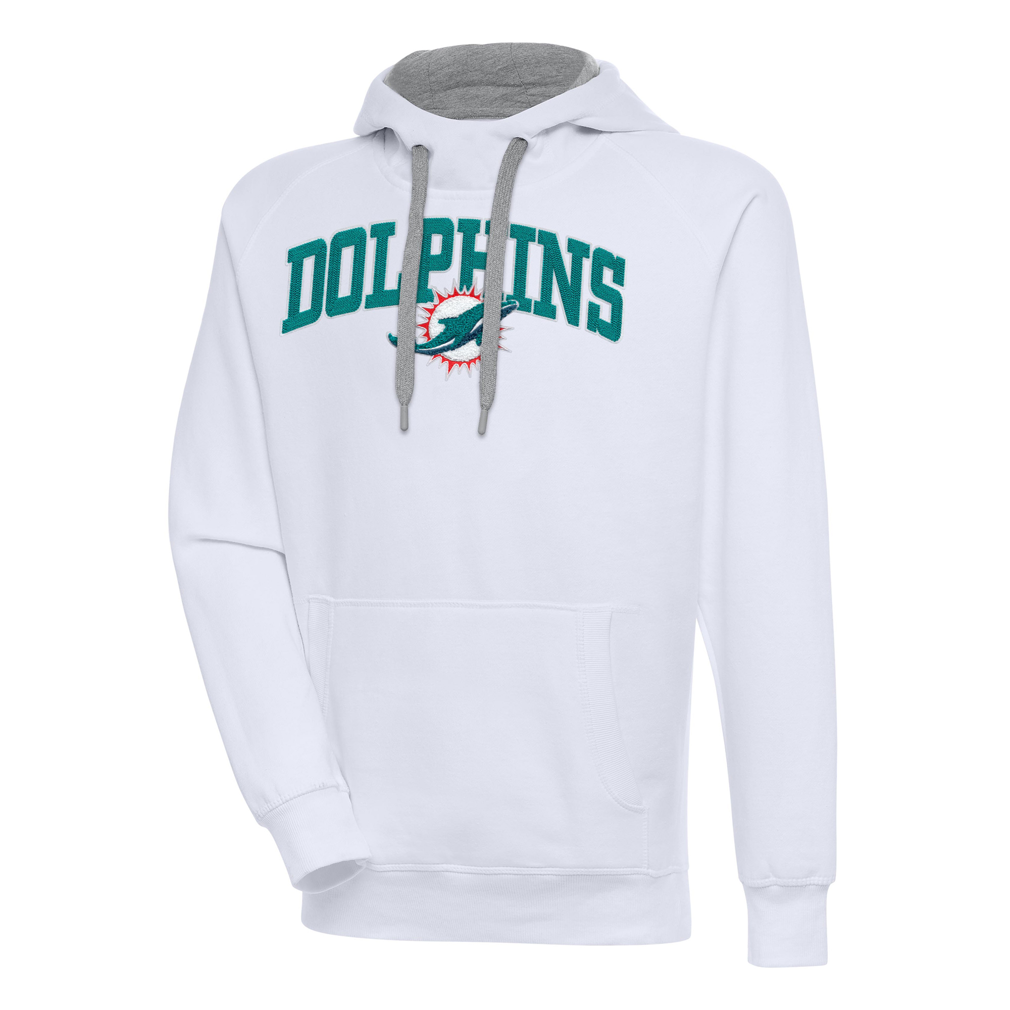 Men's Antigua White Miami Dolphins Victory Pullover Hoodie