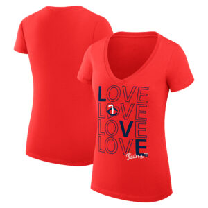 Women's G-III 4Her by Carl Banks Red Minnesota Twins Love Graphic Team V-Neck Fitted T-Shirt