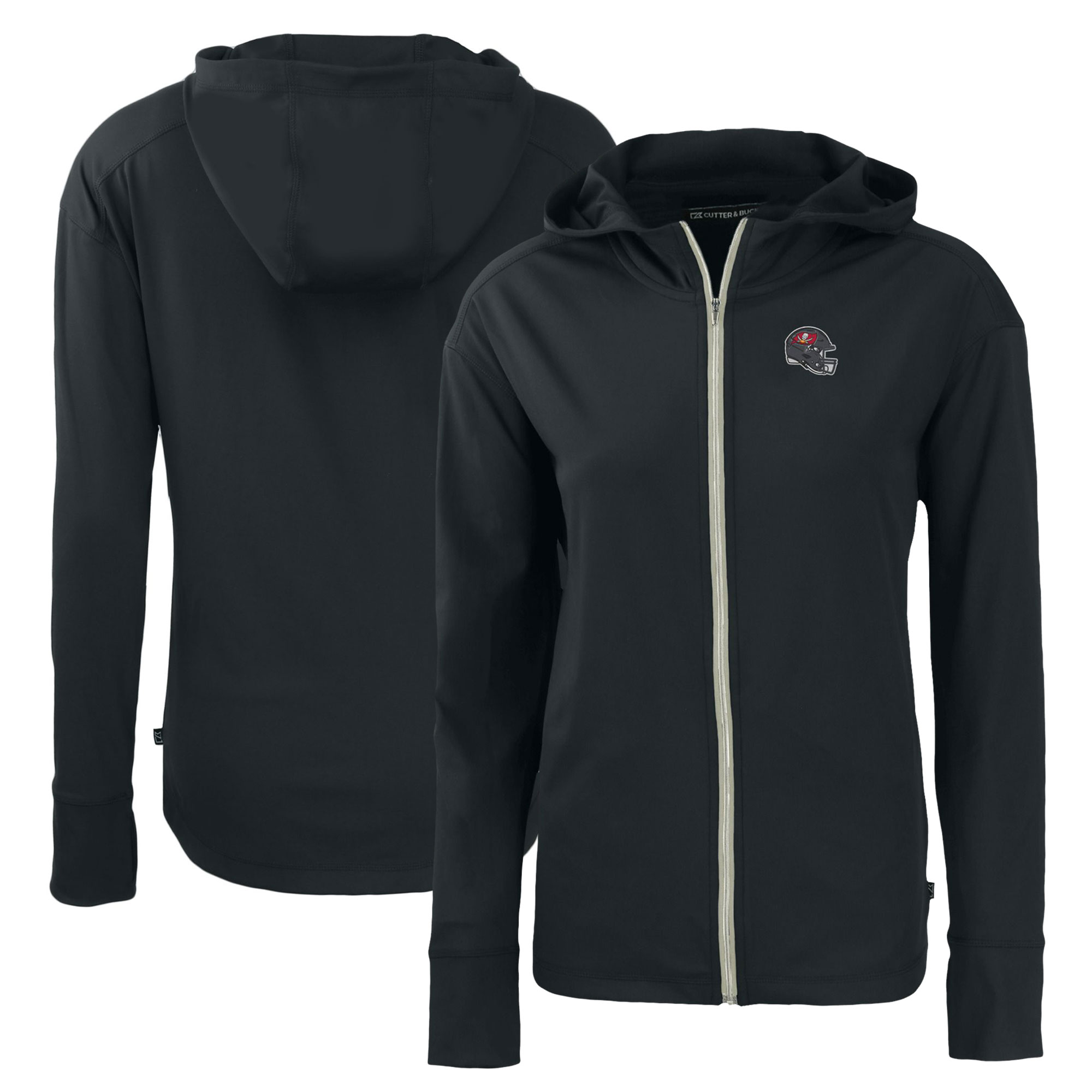 Women's Cutter & Buck Black Tampa Bay Buccaneers Helmet Daybreak Eco Recycled Full-Zip Hoodie