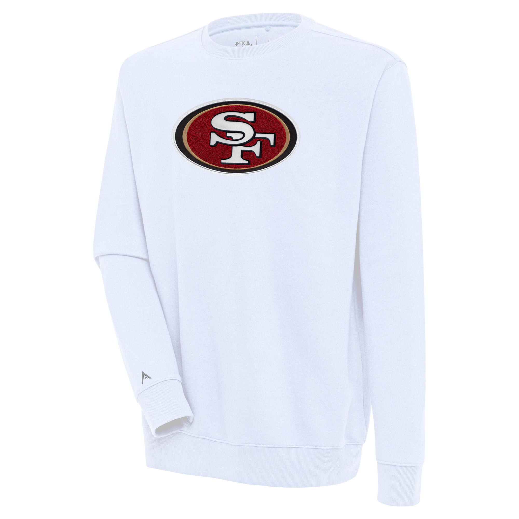 Men's Antigua White San Francisco 49ers Victory Crewneck Pullover Sweatshirt