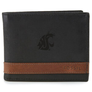 Men's Fossil  Black Washington State Cougars Quinn Flip ID Bifold Wallet