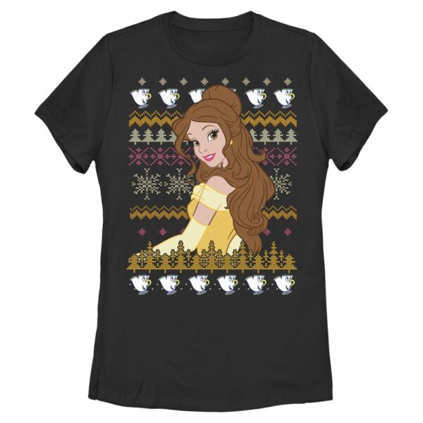 Women's Mad Engine Belle Black Disney Princess Teacups Sweater Graphic T-Shirt