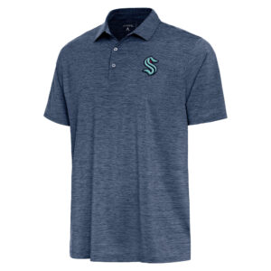 Men's Antigua  Heather Deep Sea Blue Seattle Kraken Layout Polo