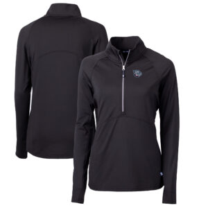 Women's Cutter & Buck Black Lehigh Valley IronPigs Adapt Eco Knit Stretch Recycled Half-Zip Top