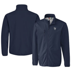 Men's Cutter & Buck Navy Scranton Wilkes-Barre RailRiders Clique Trail Eco Stretch Softshell Full-Zip Jacket