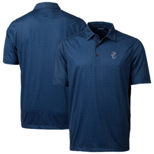 Men's Cutter & Buck  Navy Corpus Christi Hooks Pike Double Dot Print Stretch Polo