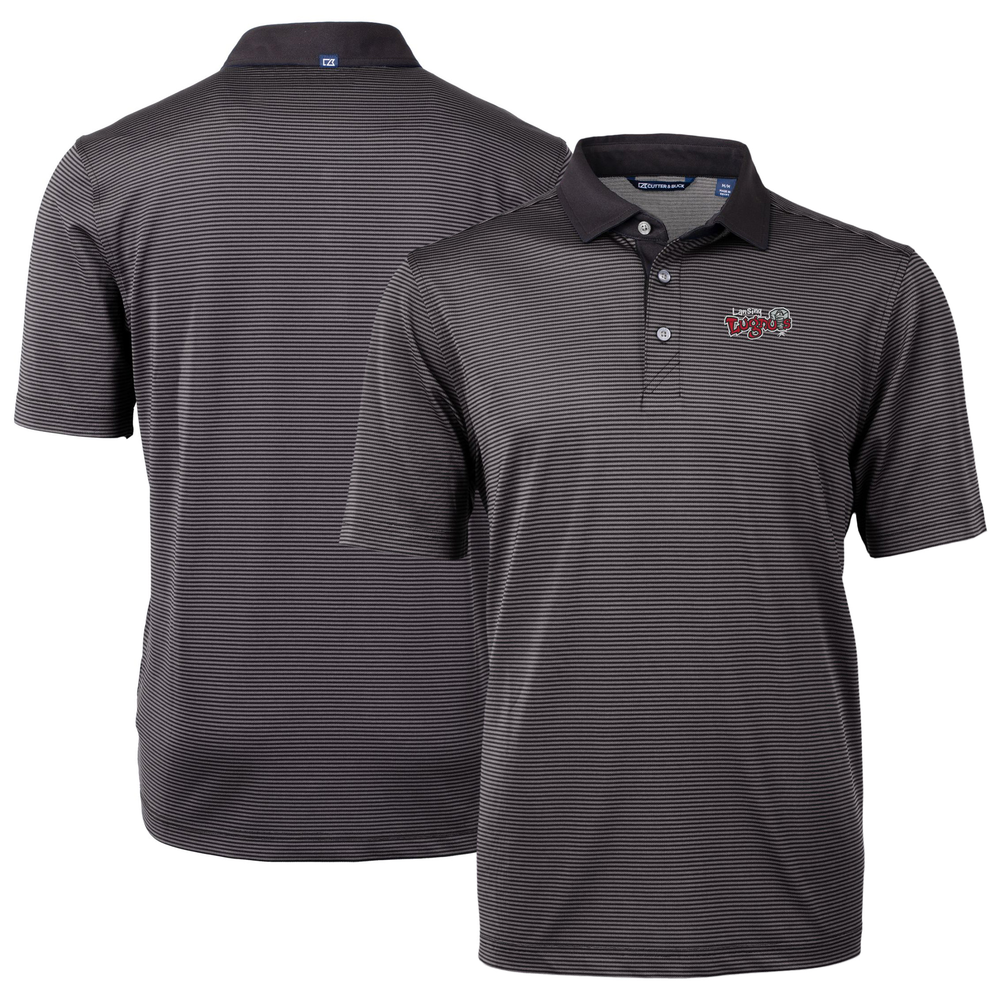 Men's Cutter & Buck Black/Gray Lansing Lugnuts Virtue Eco Pique Micro Stripe Recycled Polo