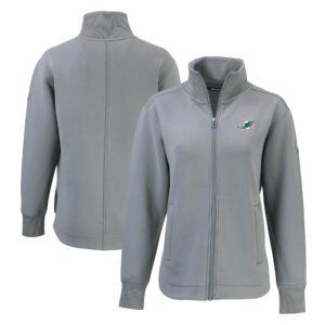 Women's Cutter & Buck  Gray Miami Dolphins Roam Eco Recycled Full-Zip Jacket