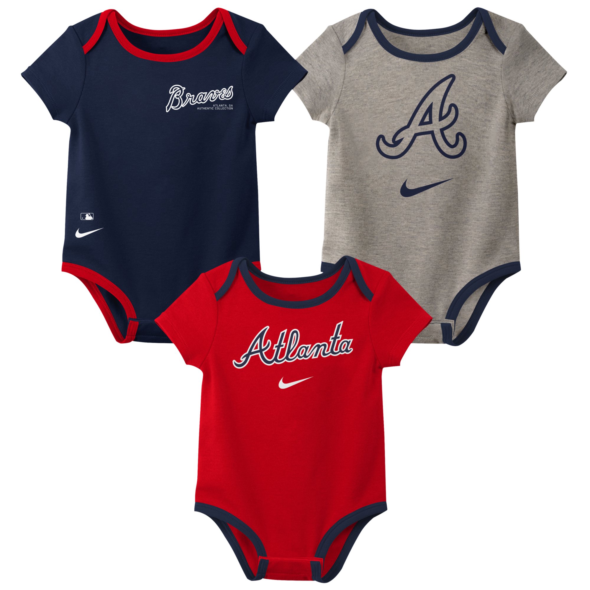 Infant Nike Atlanta Braves Authentic Collection Three-Pack Bodysuit Set - Image 6