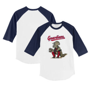 Youth Tiny Turnip White/Navy Cleveland Guardians Triceratops 3/4-Sleeve Raglan T-Shirt