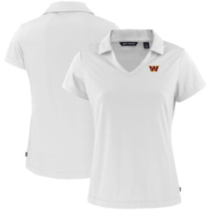 Women's Cutter & Buck White Washington Commanders Primary Mark Daybreak Eco Recycled V-Neck Polo