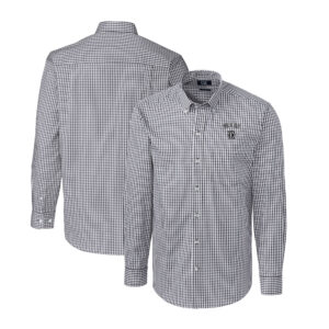 Men's Cutter & Buck Charcoal Texas Rangers City Connect Easy Care Stretch Gingham Big & Tall Dress Shirt