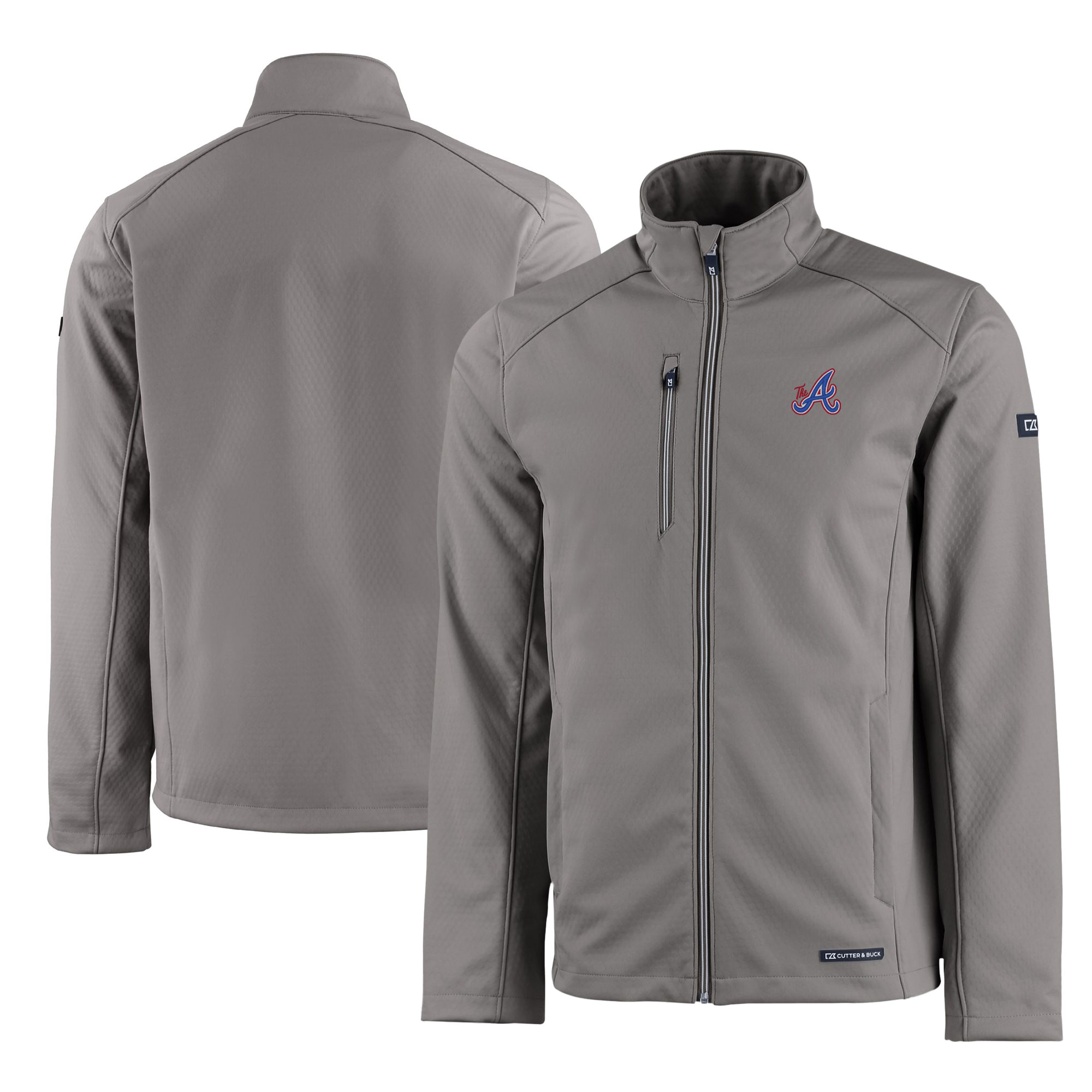 Men's Cutter & Buck Gray Atlanta Braves City Connect Evoke Eco Softshell Recycled Full-Zip Jacket