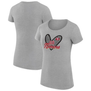 Women's G-III 4Her by Carl Banks Heather Gray San Francisco 49ers Animal Print Heart Fitted T-Shirt
