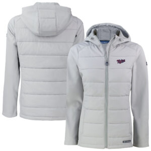Women's Cutter & Buck Light Gray Minnesota Twins  Evoke Hybrid Eco Softshell Recycled Full-Zip Hoodie Jacket