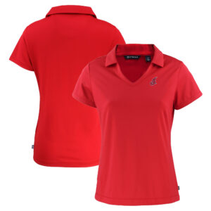 Women's Cutter & Buck Red Cleveland Indians Cooperstown Collection Daybreak Eco Recycled V-Neck Polo