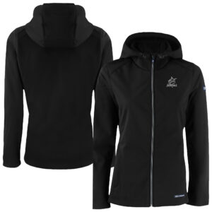 Women's Cutter & Buck Black Miami Marlins Evoke Eco Softshell Recycled Full-Zip Hoodie Jacket