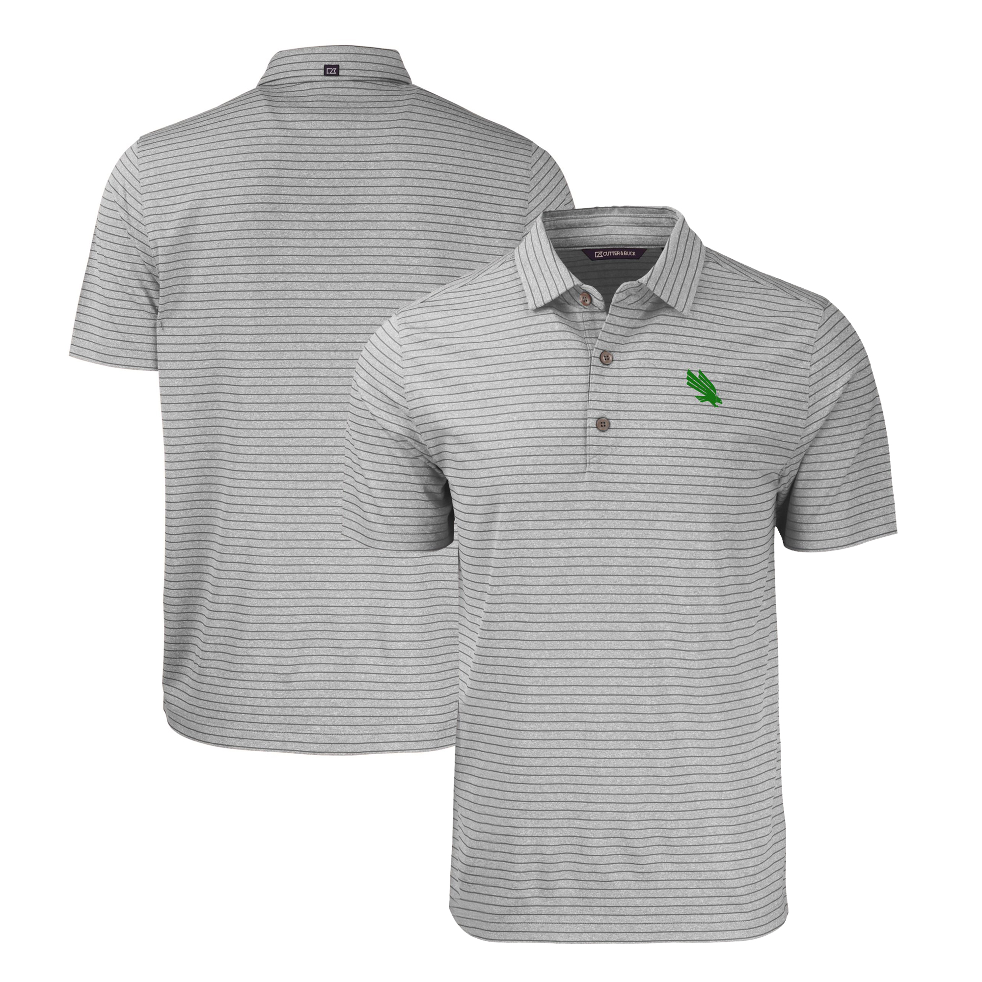 Men's Cutter & Buck Heather Gray North Texas Mean Green Forge Eco Stripe Stretch Recycled Polo - Image 5