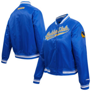 Women's Pro Standard Royal Golden State Warriors  Script Tail Satin Full-Snap Jacket
