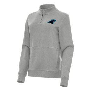 Women's Antigua  Heather Gray Carolina Panthers Crush Quarter-Zip Jacket