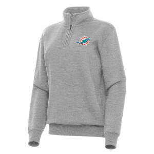 Women's Antigua  Heather Gray Miami Dolphins Victory Quarter-Zip Top