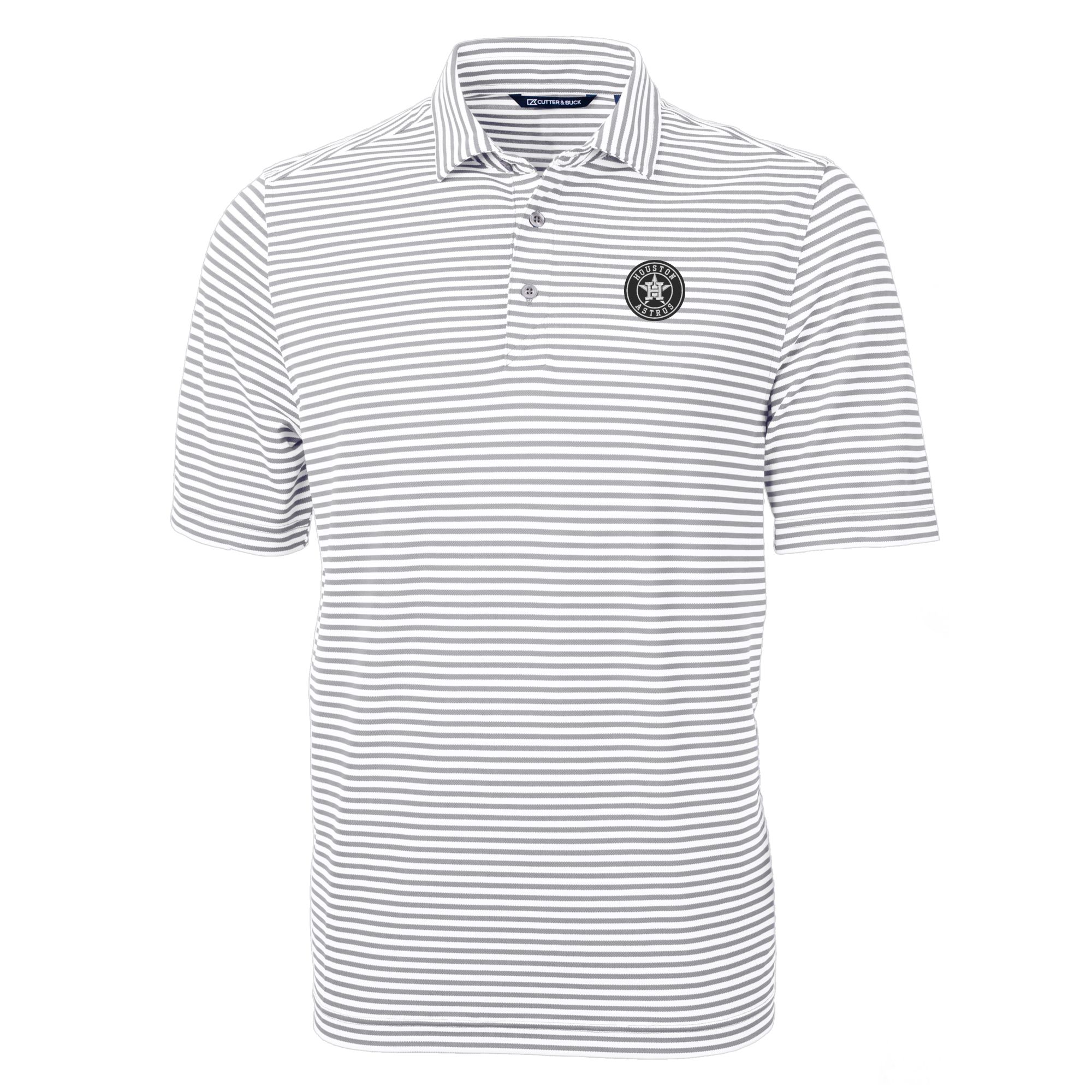 Men's Cutter & Buck Gray/White Houston Astros Virtue Eco Pique Stripe Recycled Polo - Image 6