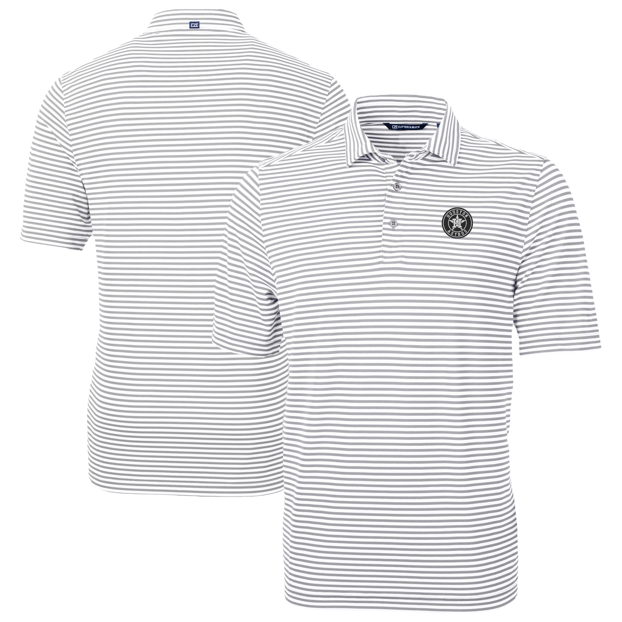 Men's Cutter & Buck Gray/White Houston Astros Virtue Eco Pique Stripe Recycled Polo