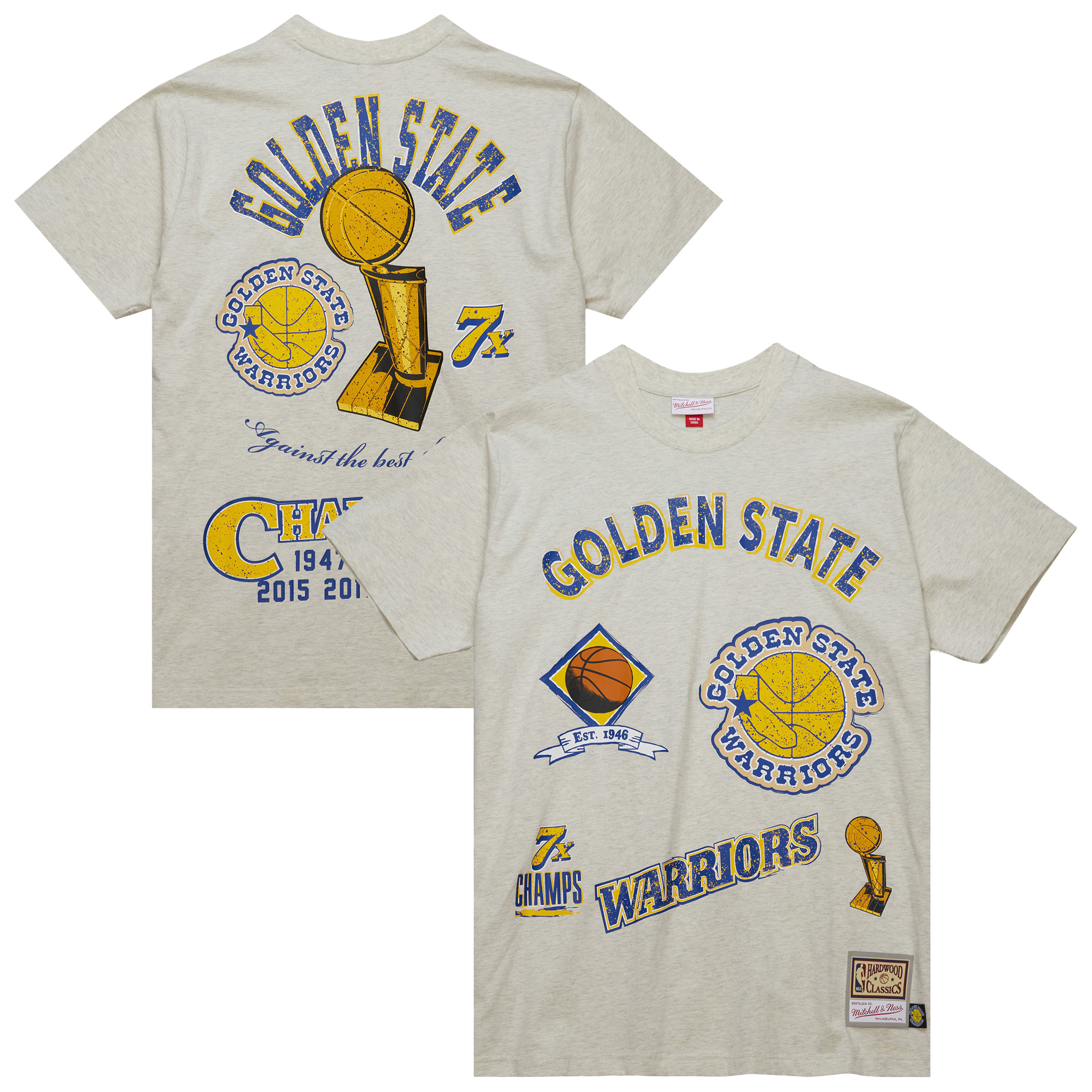 Men's Mitchell & Ness Oatmeal Golden State Warriors Hardwood Classics Legacy Defined Retro Championships T-Shirt - Image 11