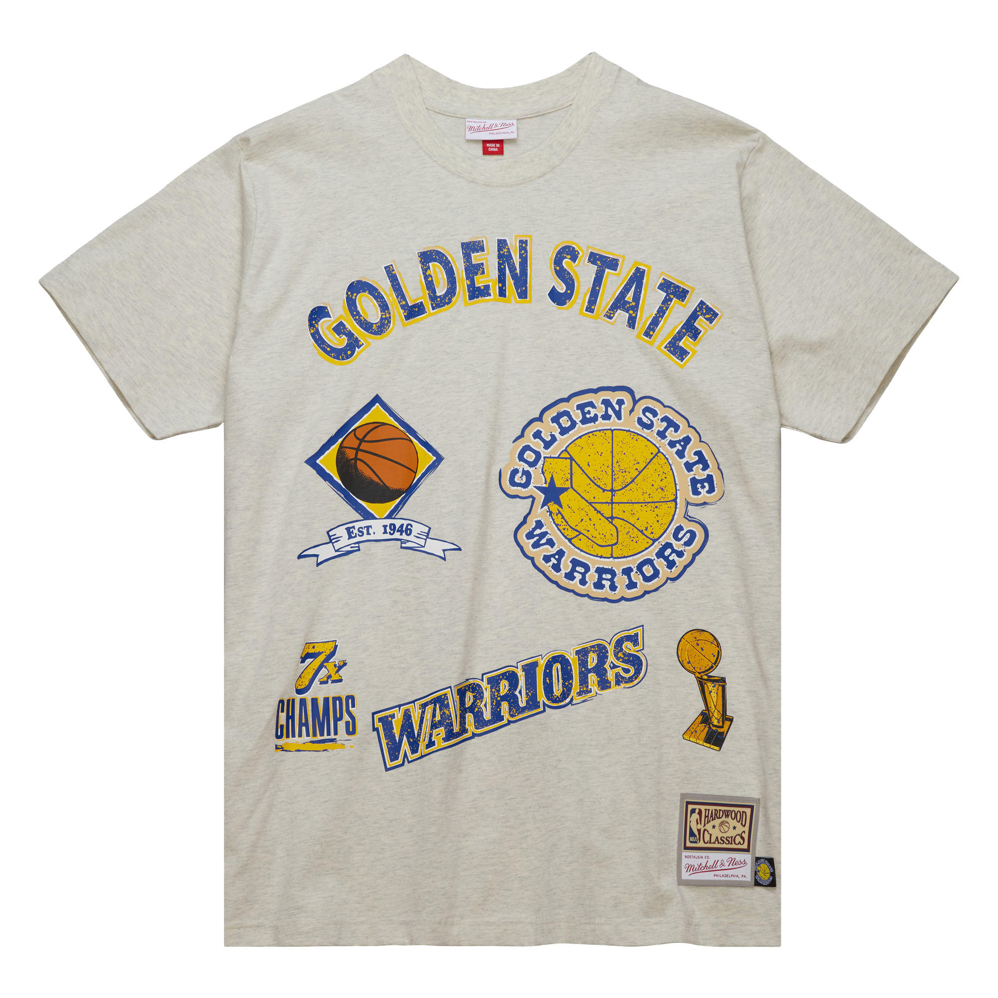 Men's Mitchell & Ness Oatmeal Golden State Warriors Hardwood Classics Legacy Defined Retro Championships T-Shirt - Image 8