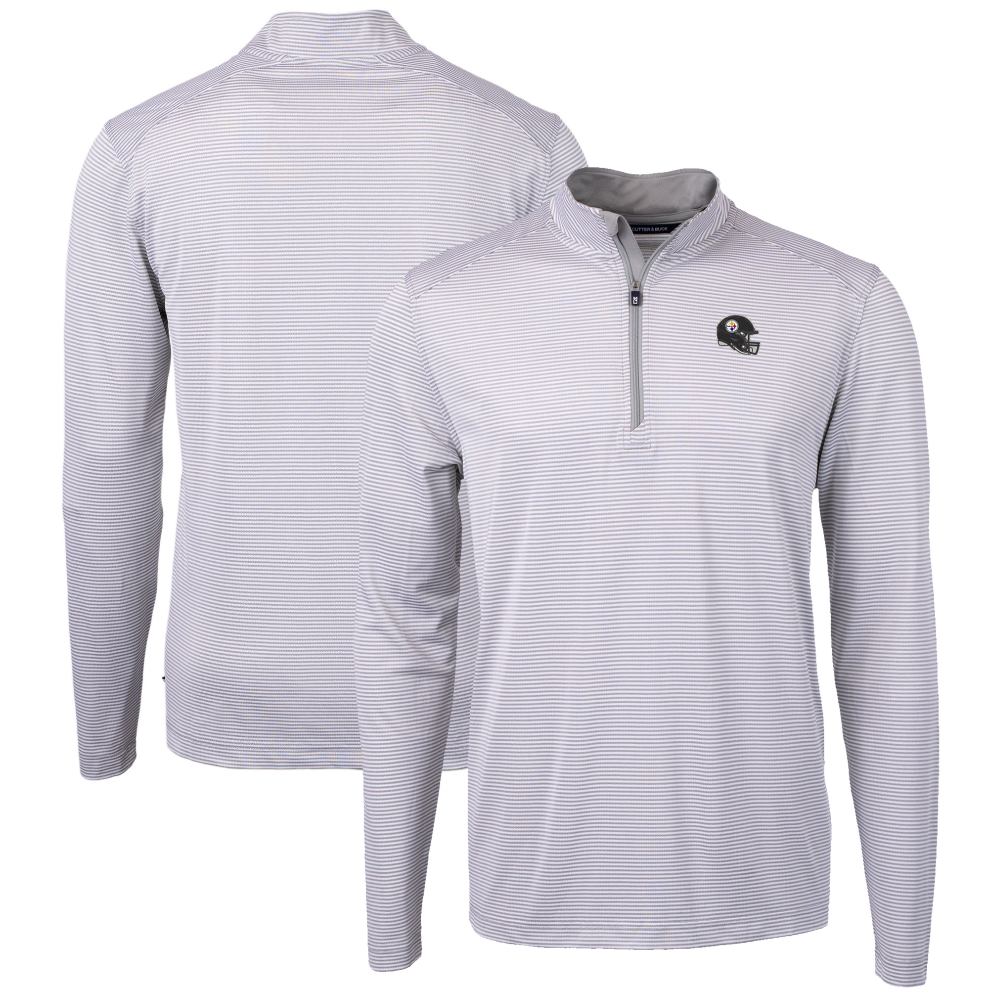 Men's Cutter & Buck Gray Pittsburgh Steelers Big & Tall Virtue Eco Pique Micro Stripe Tri-Blend Quarter-Zip Jacket
