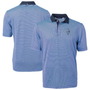 Men's Cutter & Buck Light Blue/Navy Kansas City Royals Virtue Eco Pique Micro Stripe Recycled Polo