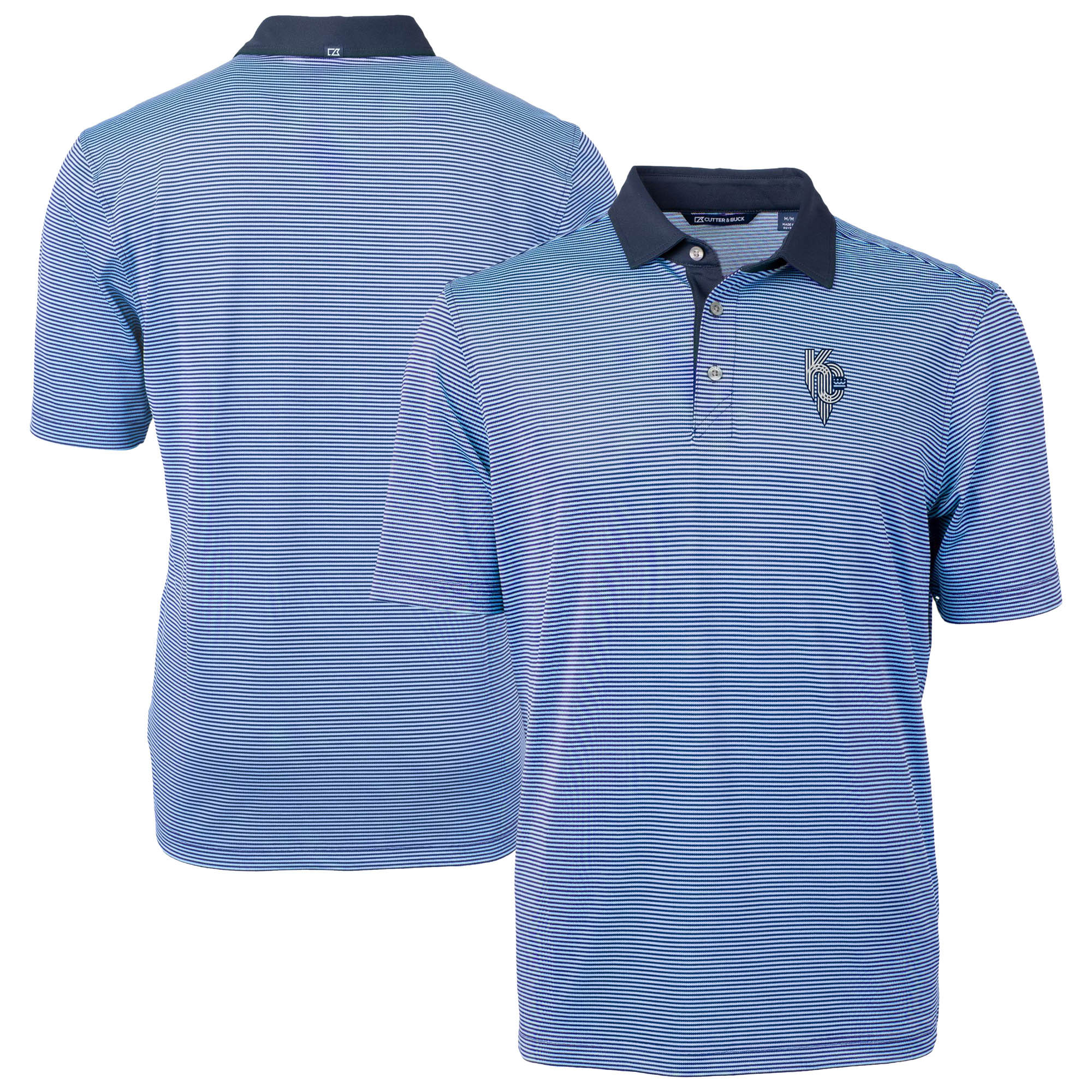 Men's Cutter & Buck Light Blue/Navy Kansas City Royals Virtue Eco Pique Micro Stripe Recycled Polo