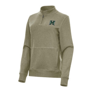 Women's Antigua Olive Hawaii Rainbow Warriors Crush Quarter-Zip Fleece Sweatshirt