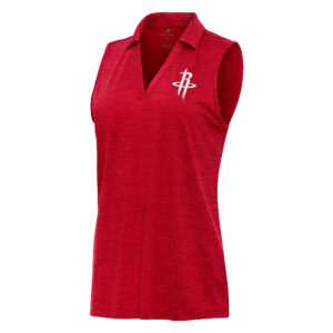 Women's Antigua Heather Red Houston Rockets Layout Sleeveless V-Neck Polo