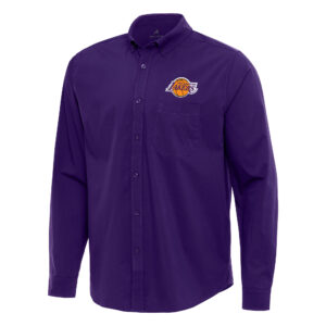 Men's Antigua Purple Los Angeles Lakers Flight Woven Tri-Blend Long Sleeve Button-Down Shirt