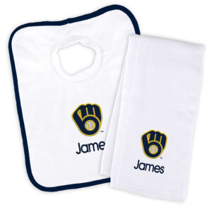 Newborn & Infant White Milwaukee Brewers Personalized Bib & Burp Cloth Set