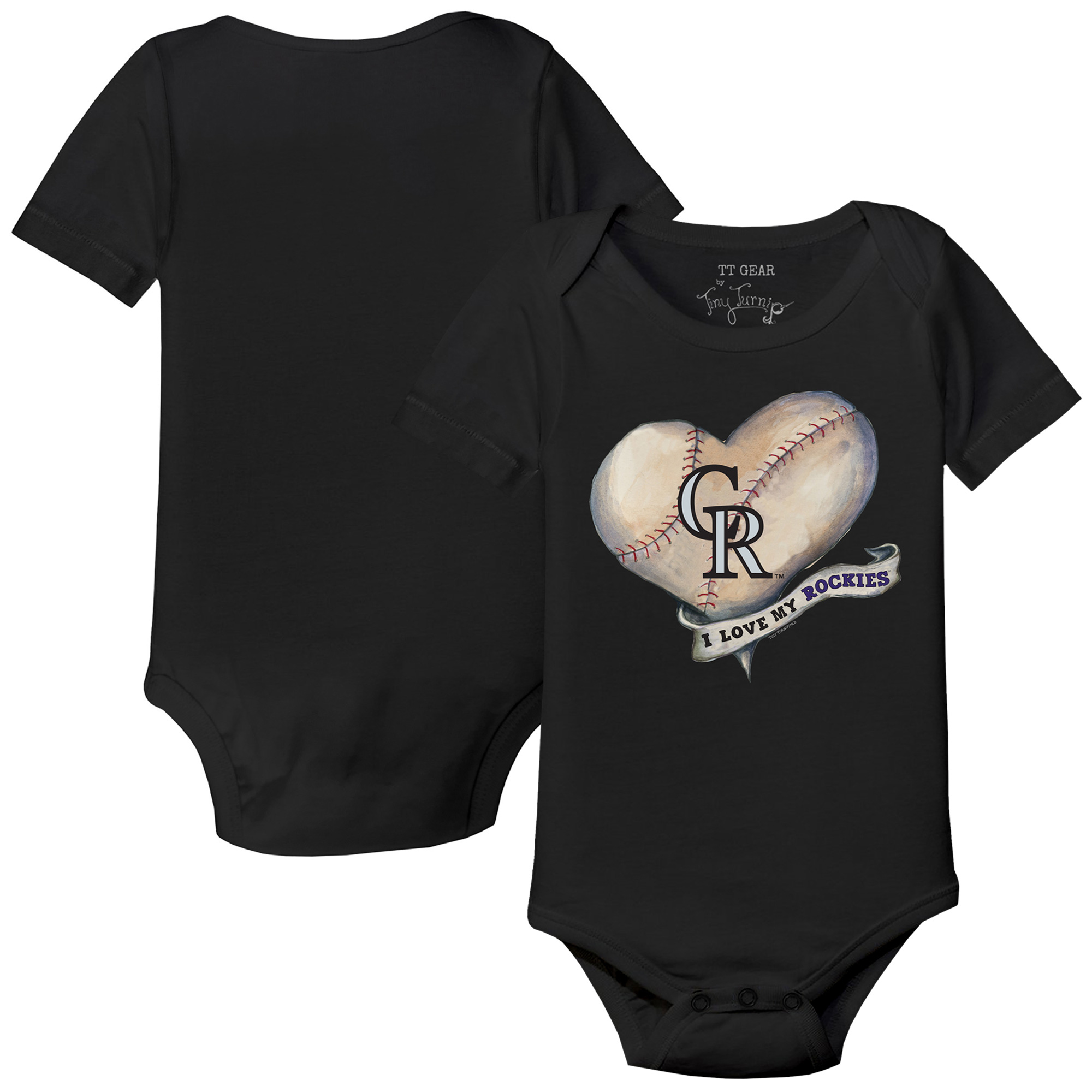 Infant Tiny Turnip Black Colorado Rockies Heart Banner Bodysuit