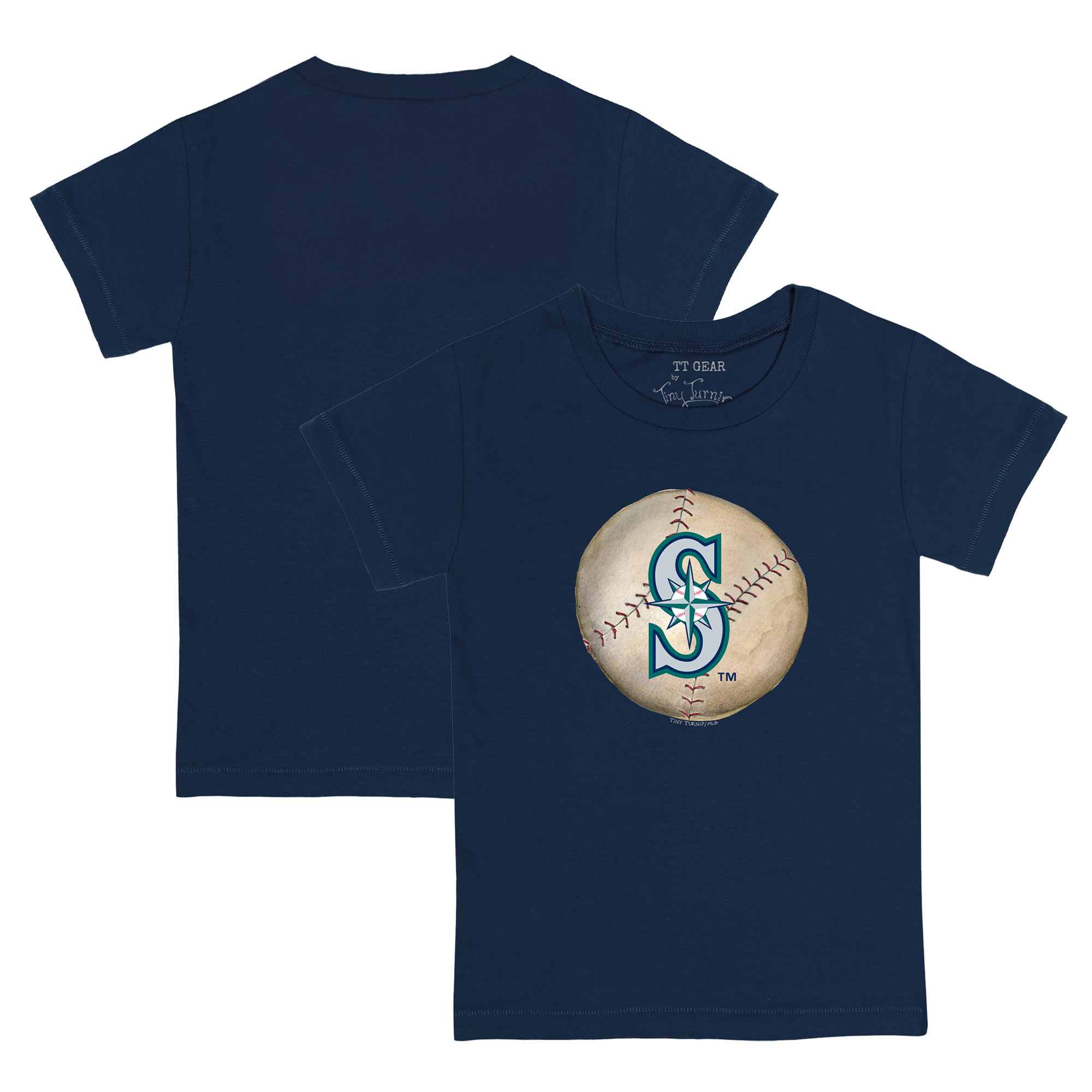 Toddler Tiny Turnip Navy Seattle Mariners Stitched Baseball T-Shirt - Image 2
