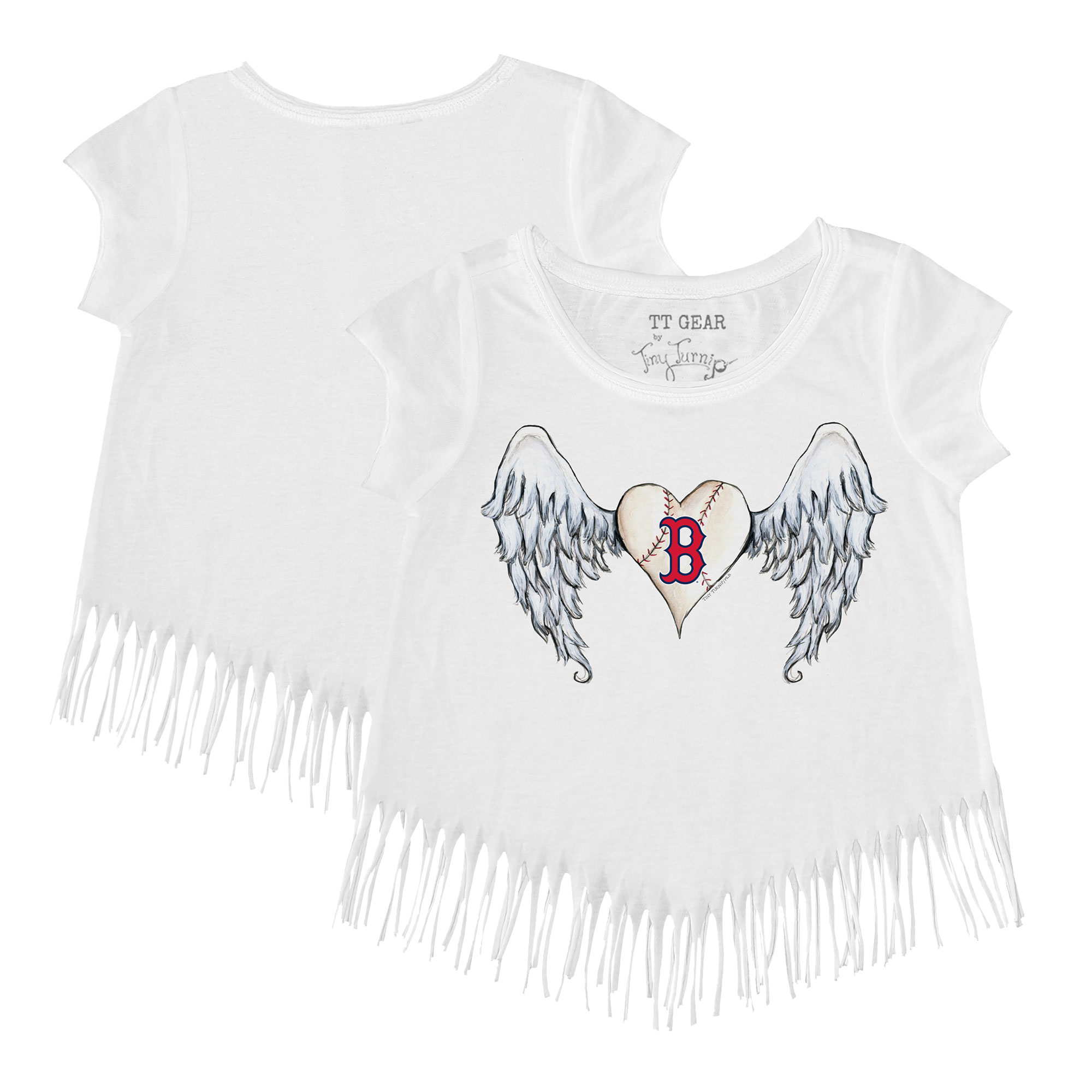 Girls Youth Tiny Turnip White Boston Red Sox Angel Wings Fringe T-Shirt