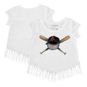 Girls Youth Tiny Turnip White Baltimore Orioles Hat Crossbats Fringe T-Shirt
