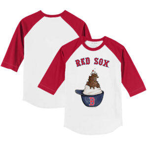 Youth Tiny Turnip White/Red Boston Red Sox Sundae Helmet 3/4-Sleeve Raglan T-Shirt