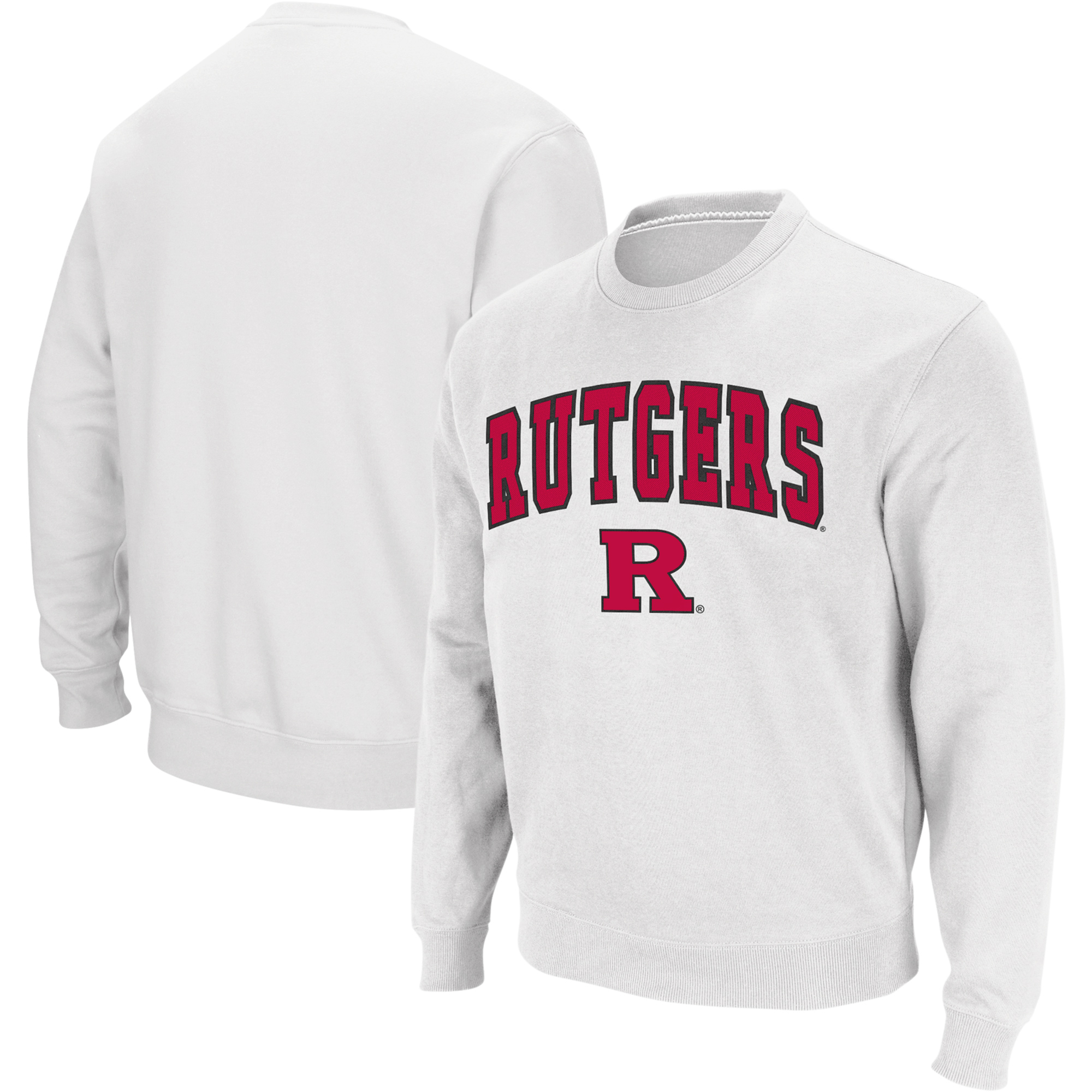 Men's Colosseum White Rutgers Scarlet Knights Arch & Logo Crew Neck Sweatshirt - Image 2